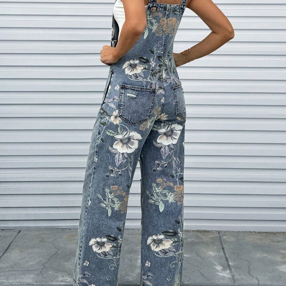 Blue Casual Women's Sleeveless Floral Jumpsuit - Picture 2 of 7